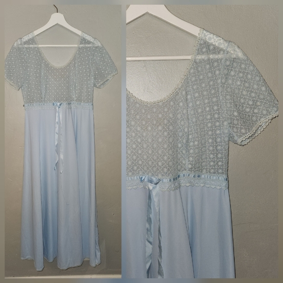 Vintage 1950s 1960s Light Blue Maxi Slipdress Nailon...